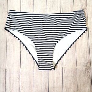 Rosegal Striped Hipster Bikini Bottom Moderate High Waist White Black Womens 2X